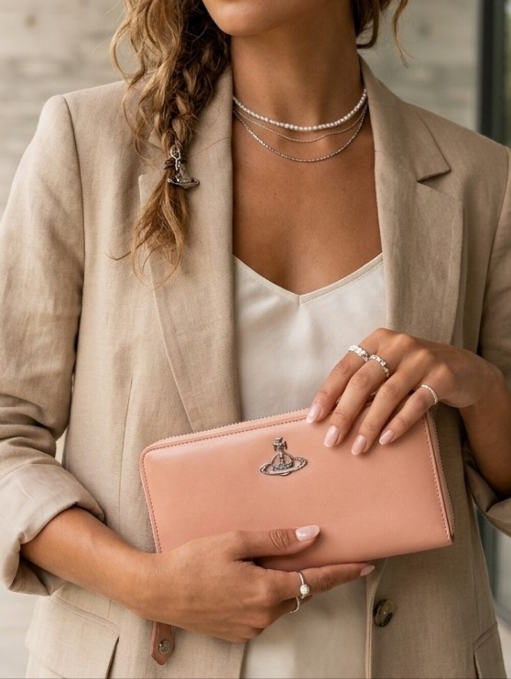 Vivienne Westwood Blush Pink Zip-around Continental Leather Wallet With COA